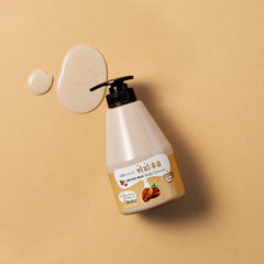 Kwailnara Coffee Milk Body Wash packaging display emphasizing premium ingredients