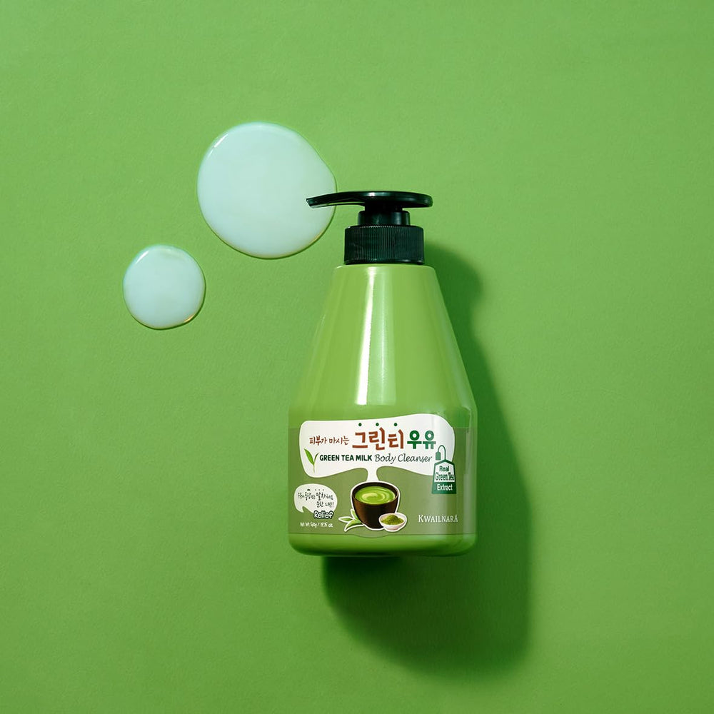 Kwailnara Green Tea Milk Body Wash milk-protein closeup highlights gentle moisture.