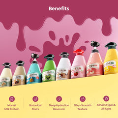 Kwailnara WELCOS Banana Milk Body Wash texture close-up with creamy lather.