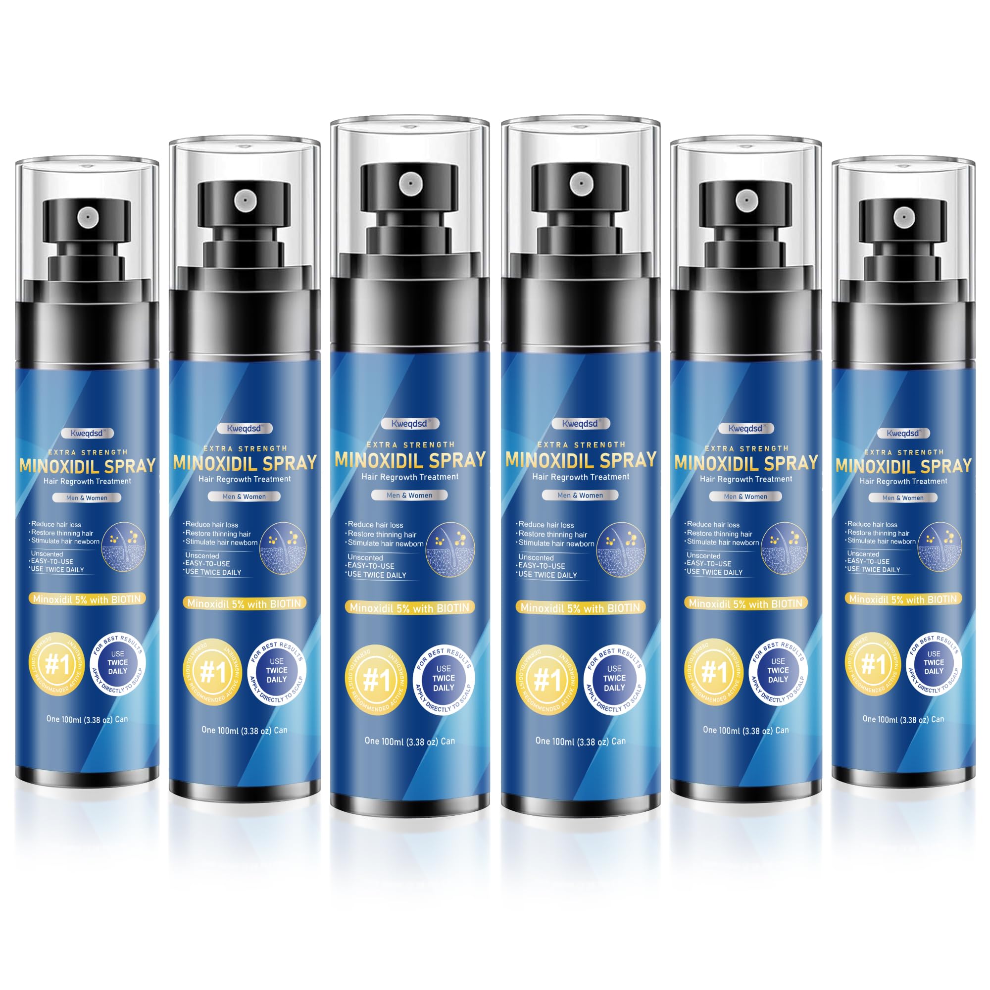 Kweqdsd 5% Minoxidil bottle for targeted scalp application and growth support.