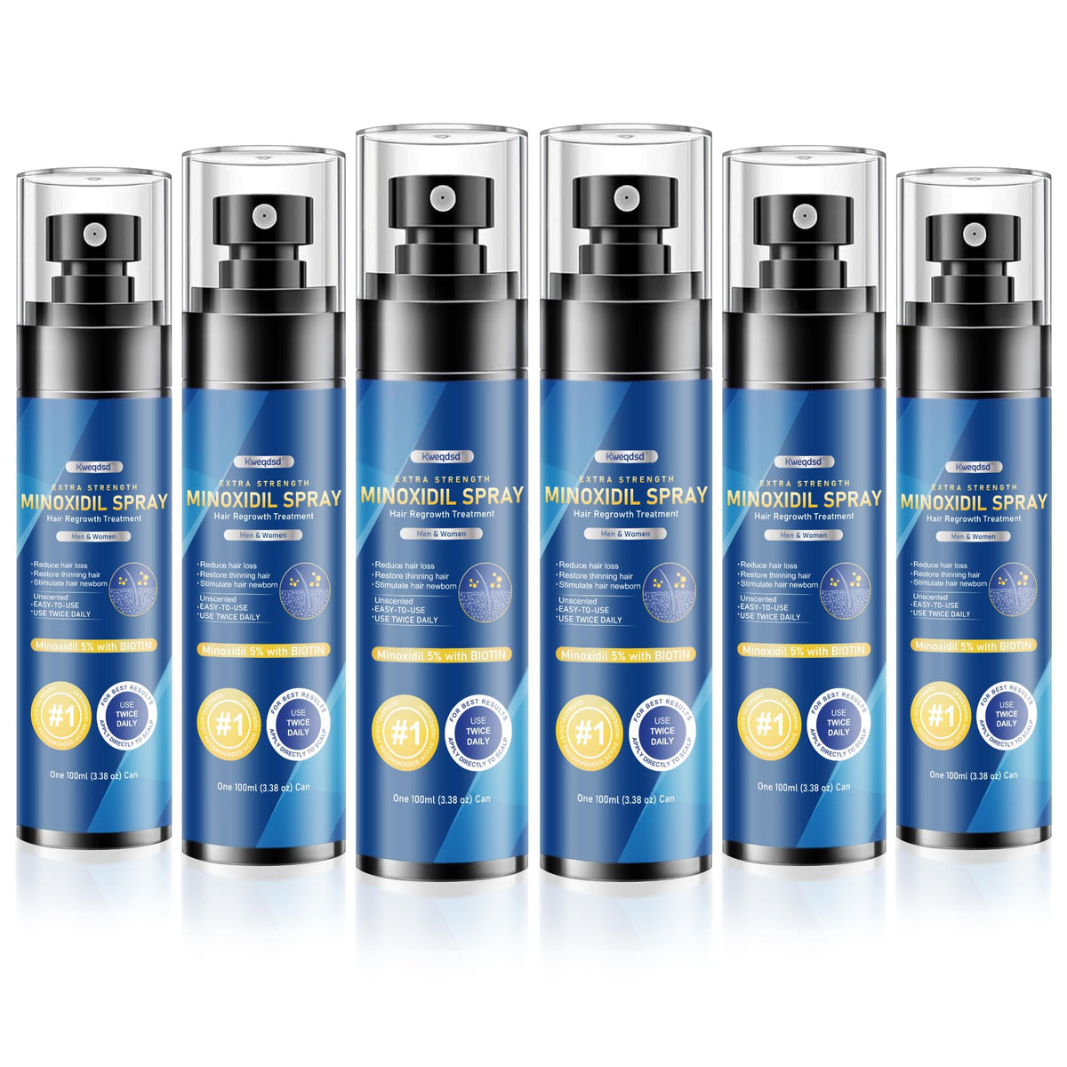 Kweqdsd 5% Minoxidil bottle for targeted scalp application and growth support.