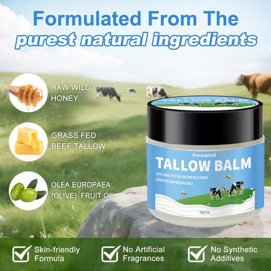 Kweqdsd balm ingredients display featuring raw honey and beeswax