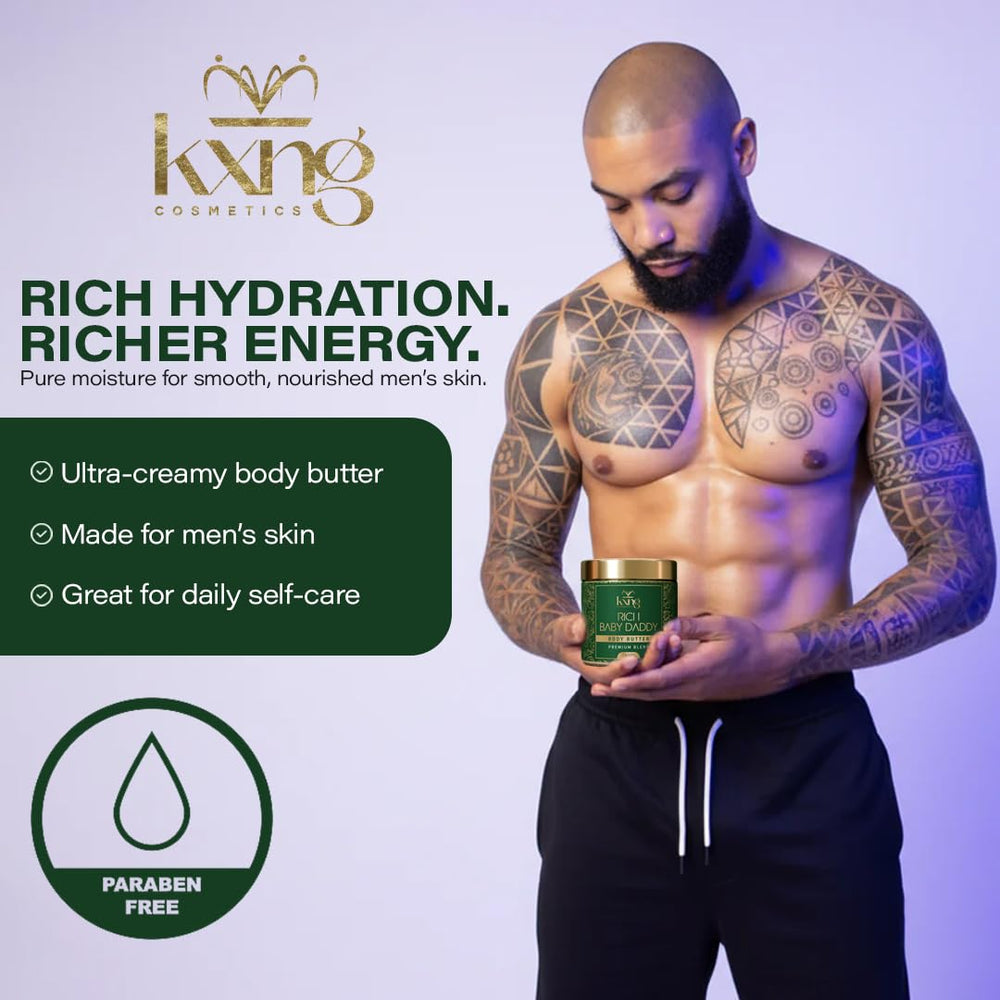 KXNG Cosmetics fast-absorbing texture demonstrates non-greasy moisture after shower.