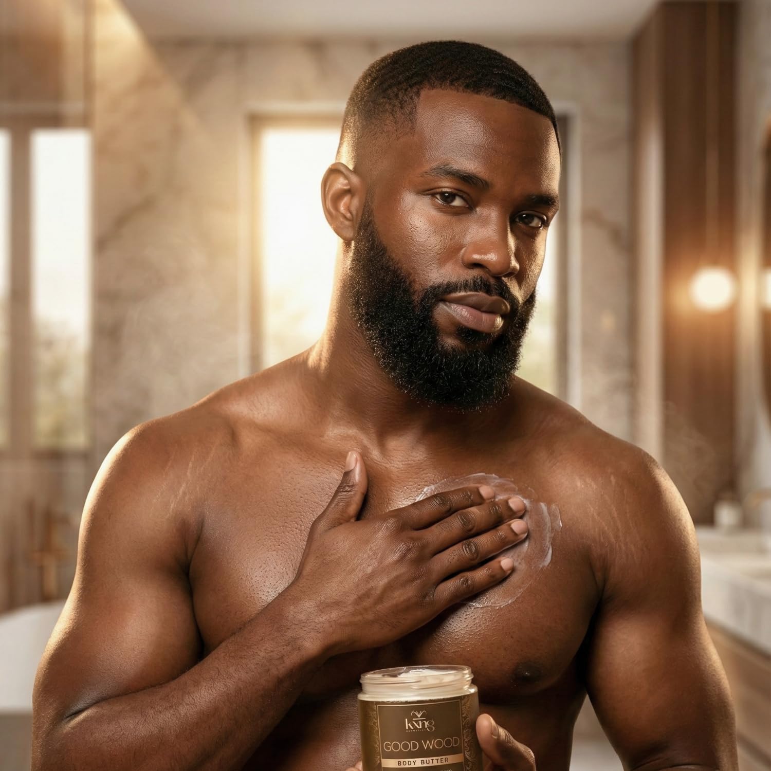 KXNG Cosmetics Lifestyle scene of couple using body butter during routine