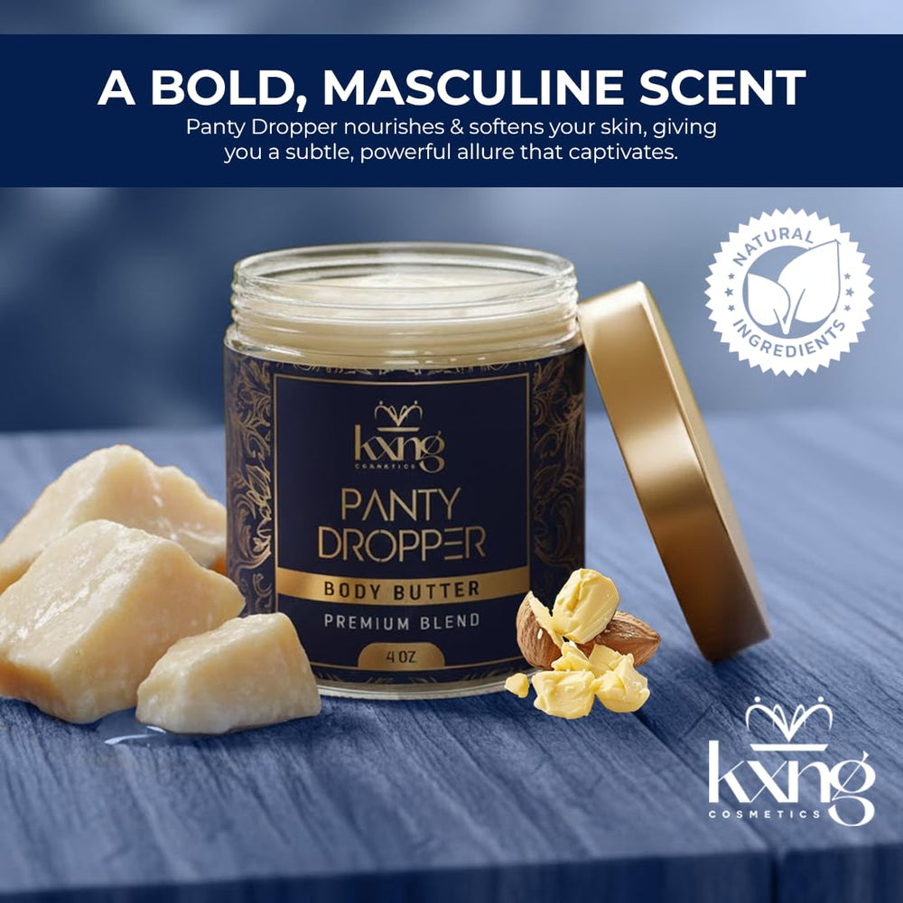KXNG Cosmetics Pheromone-Infused Formula image suggests mood-enhancing body care.
