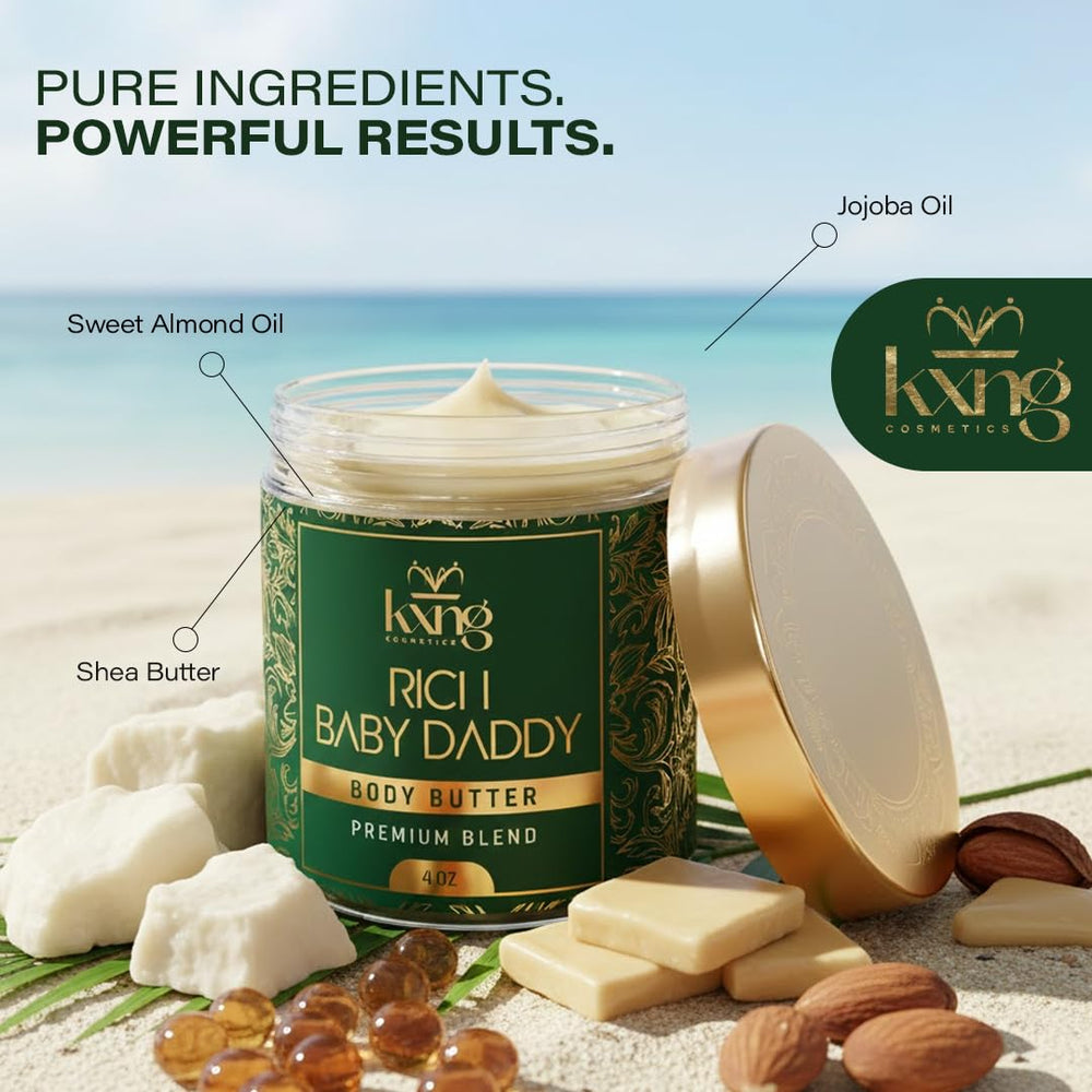 KXNG Cosmetics fragrance bottle showcases warm amber scent for daily pampering.