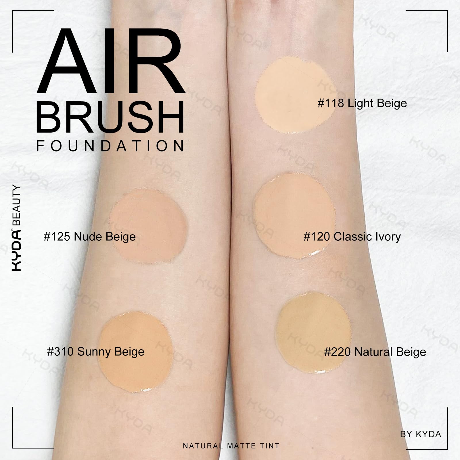 KYDA AirBrush Foundation coverage swirl reveals soft-mist matte finish.
