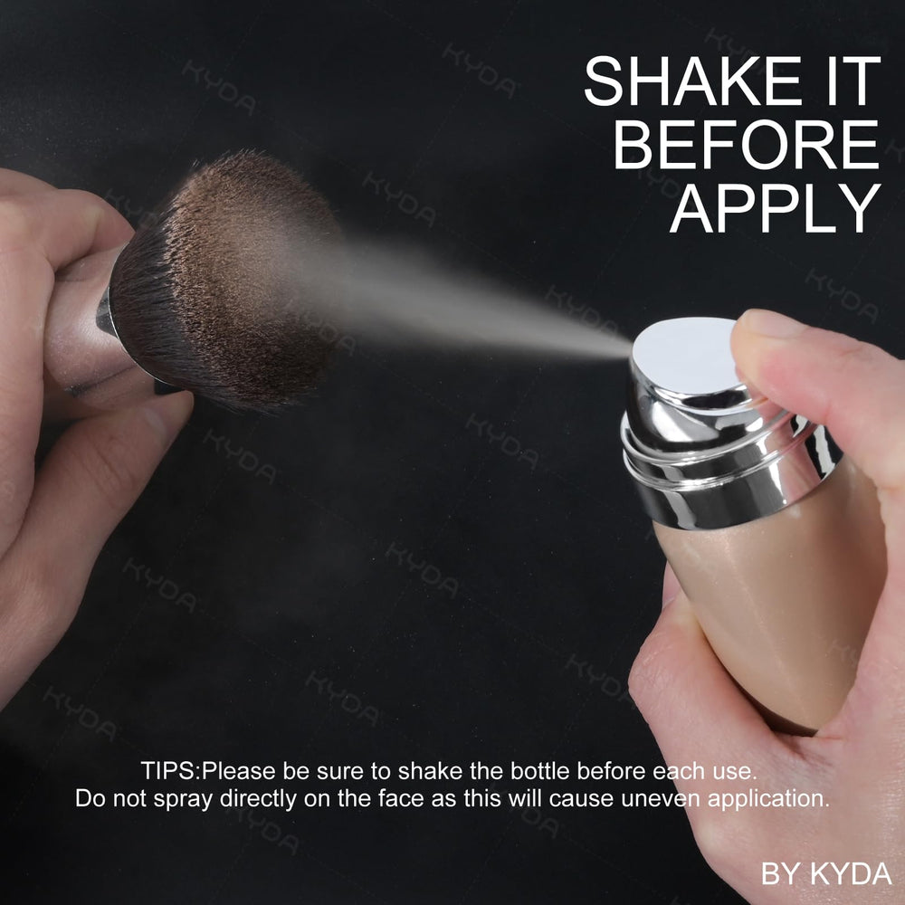 KYDA foundation spray and puff for smooth diffusion on cheeks and T-zone.