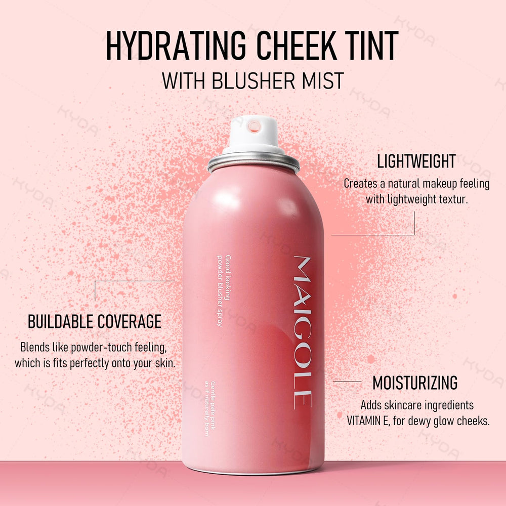 Swatch of KYDA Liquid Blush Spray blended on cheek for natural glow