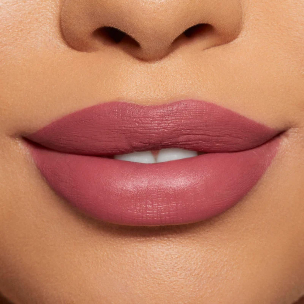 Kylie Cosmetics Lip Kit on lips shows demi-matte finish and precise contour.