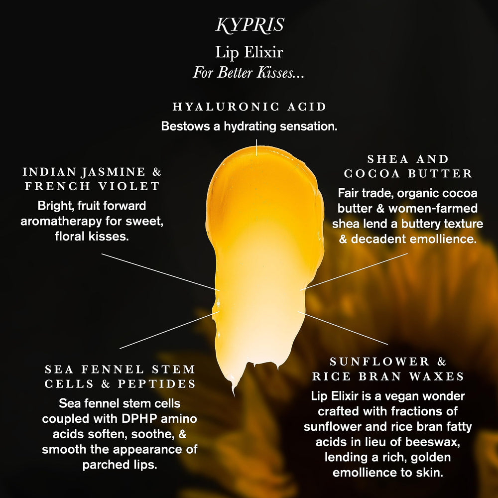 KYPRIS Lip Elixir Balm shea-softening component close-up.