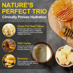KZUO Grass-fed beef tallow ingredients illustrate natural skincare base.