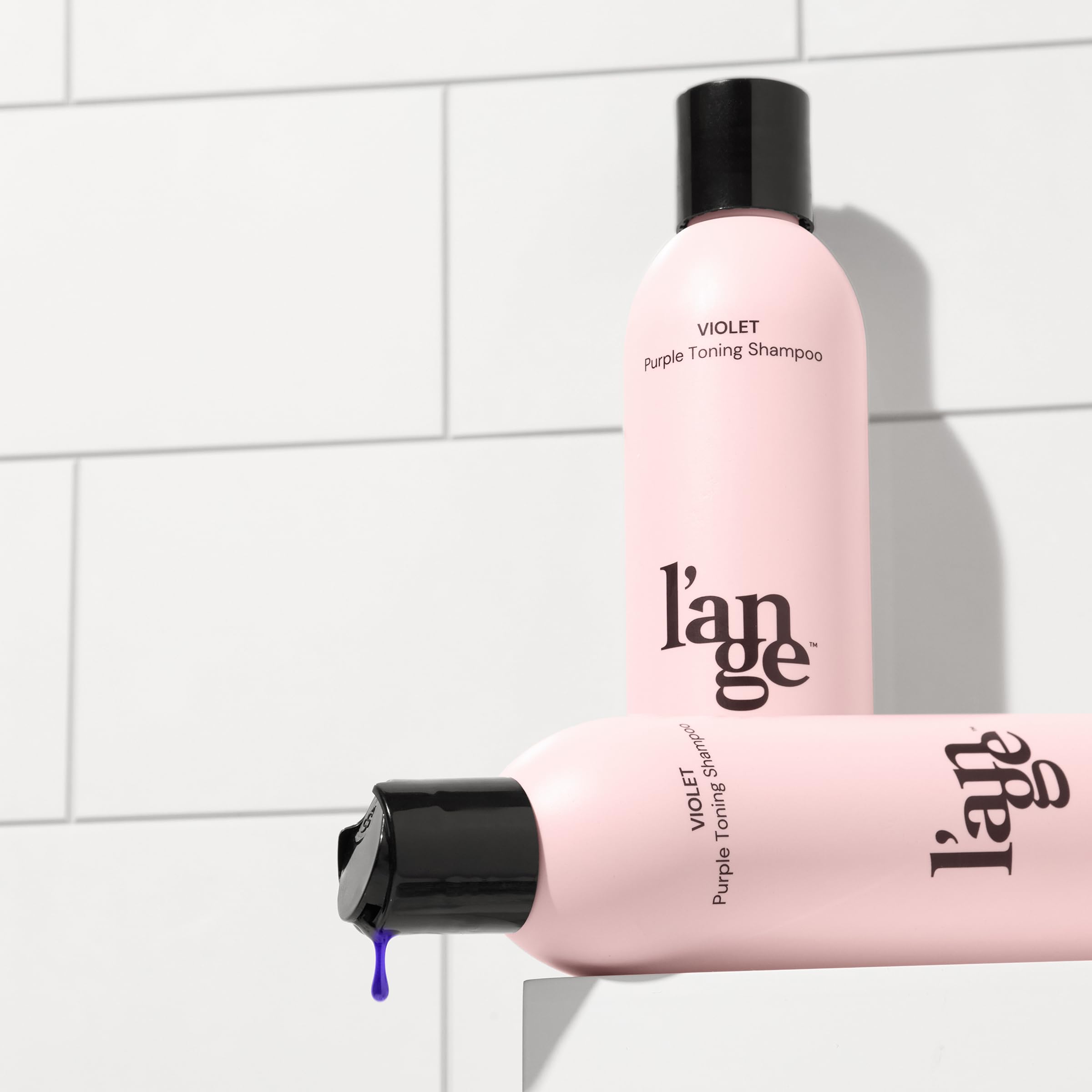 L'ANGE HAIR Violet Purple Toning Shampoo on color-treated hair appears vibrant.