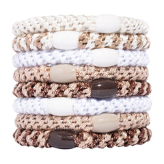 L. Erickson hair ties eight-count White Chocolate pack for versatile styling and all-day hold