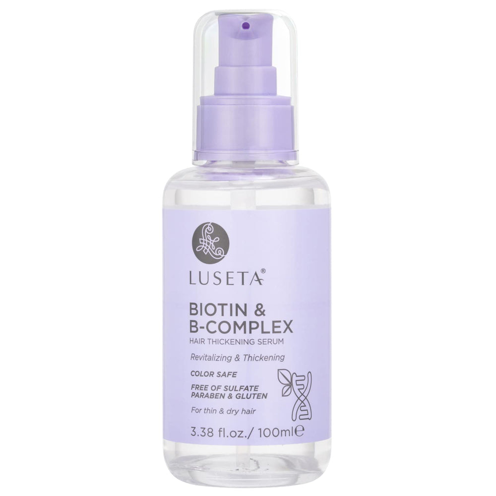 Luseta Biotin B-Complex Hair Oil bottle with dropper for scalp nourishment.