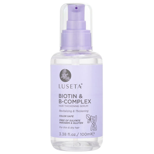 Luseta Biotin B-Complex Hair Oil bottle with dropper for scalp nourishment.
