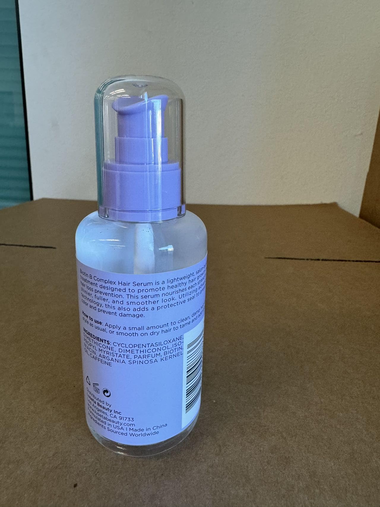 Luseta Biotin B-Complex Hair Oil cruelty-free packaging label.