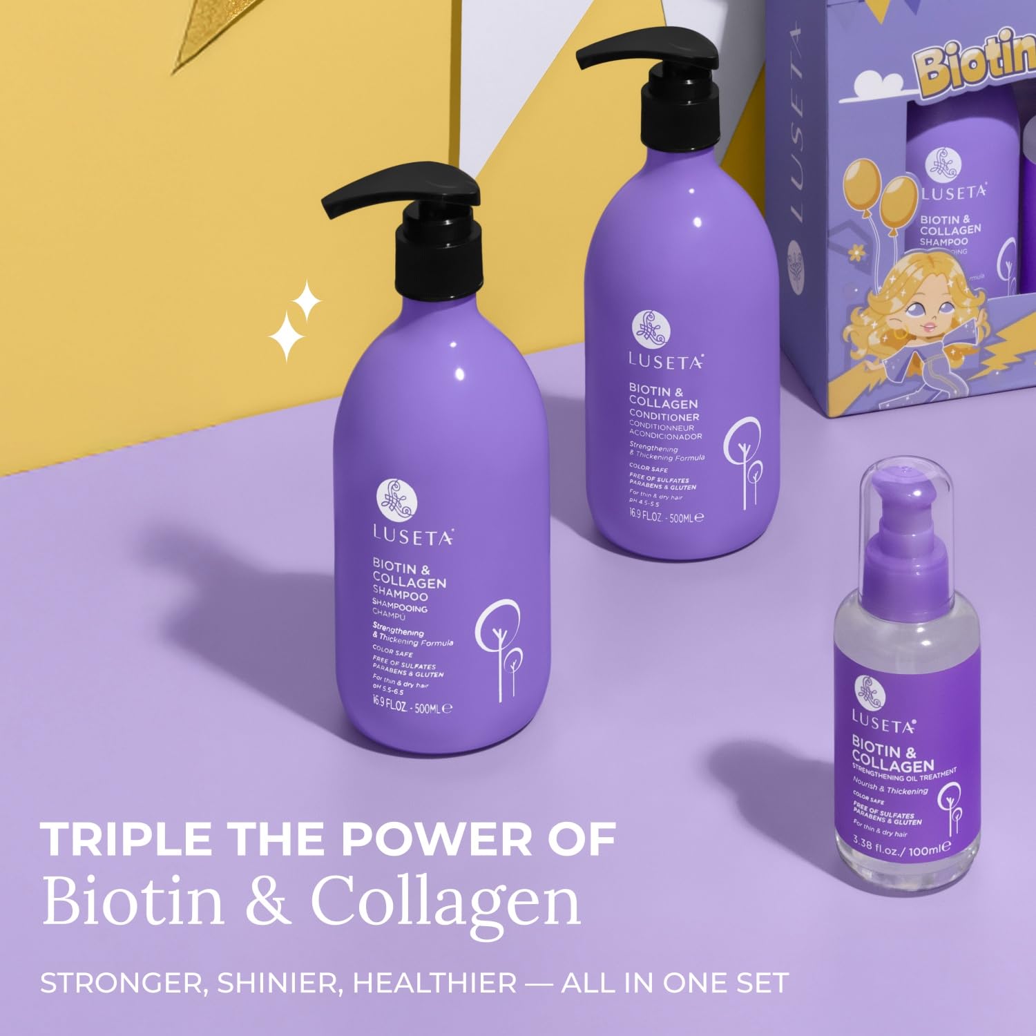 Luseta Biotin Trio hair serum bottle for added shine and manageability.