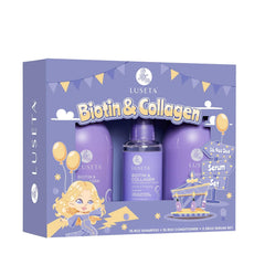 Luseta Biotin Trio shampoo bottle showing thickening formula for fuller hair.