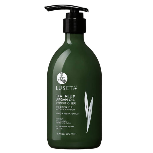 L LUSETA Tea Tree Oil Conditioner bottle for dandruff relief and hydrated hair.