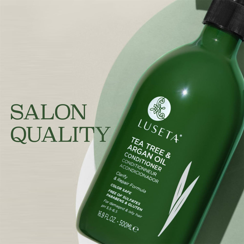 Color-treated hair being cared for with Luseta Tea Tree Oil Conditioner.