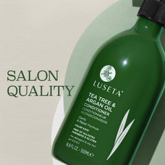 Color-treated hair being cared for with Luseta Tea Tree Oil Conditioner.