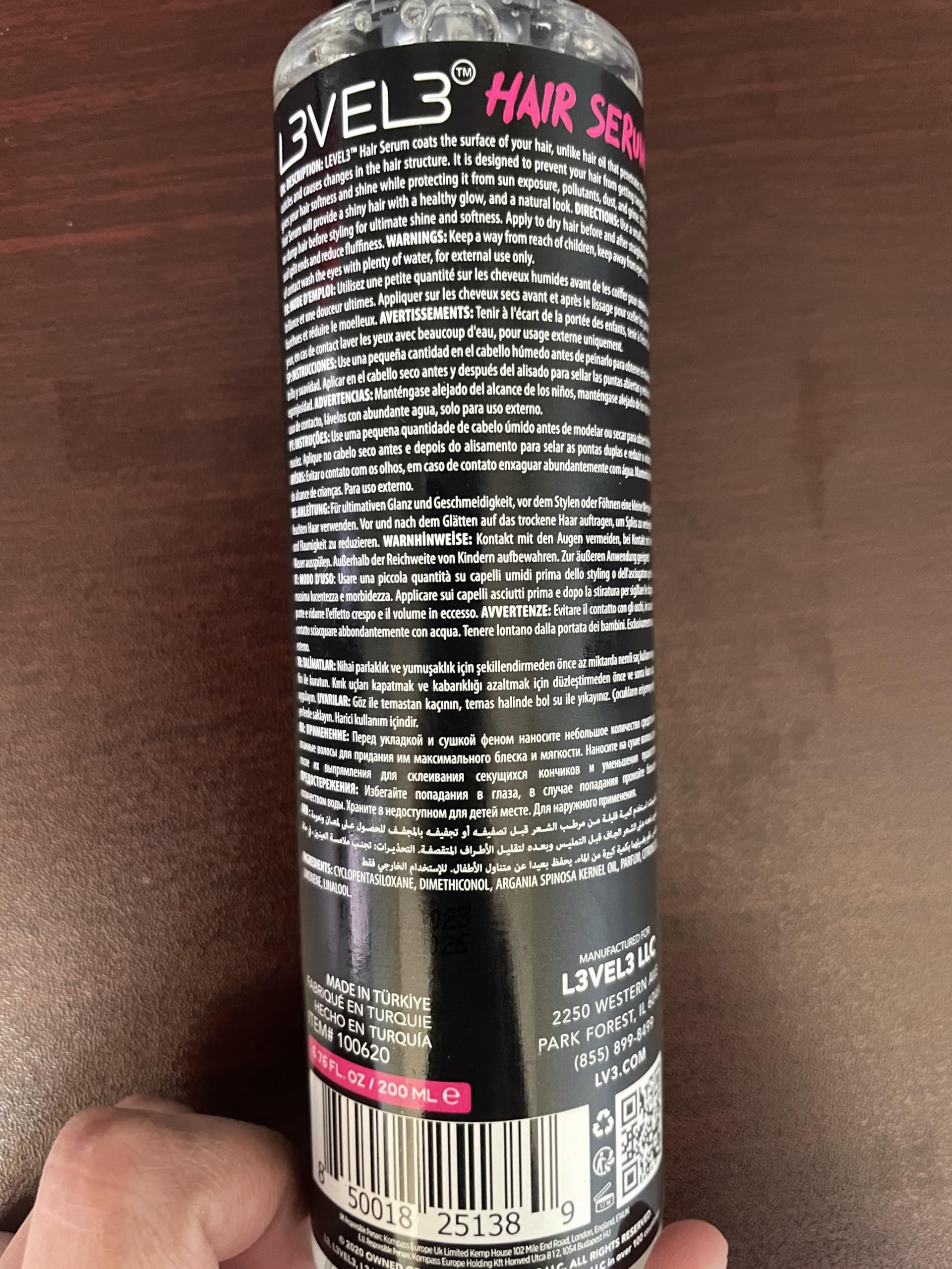 L3 Level 3 Hair Serum reducing frizz for tangle-free styling