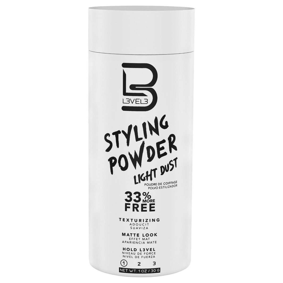 L3 Level 3 light hold powder bottle showing natural texture and volume