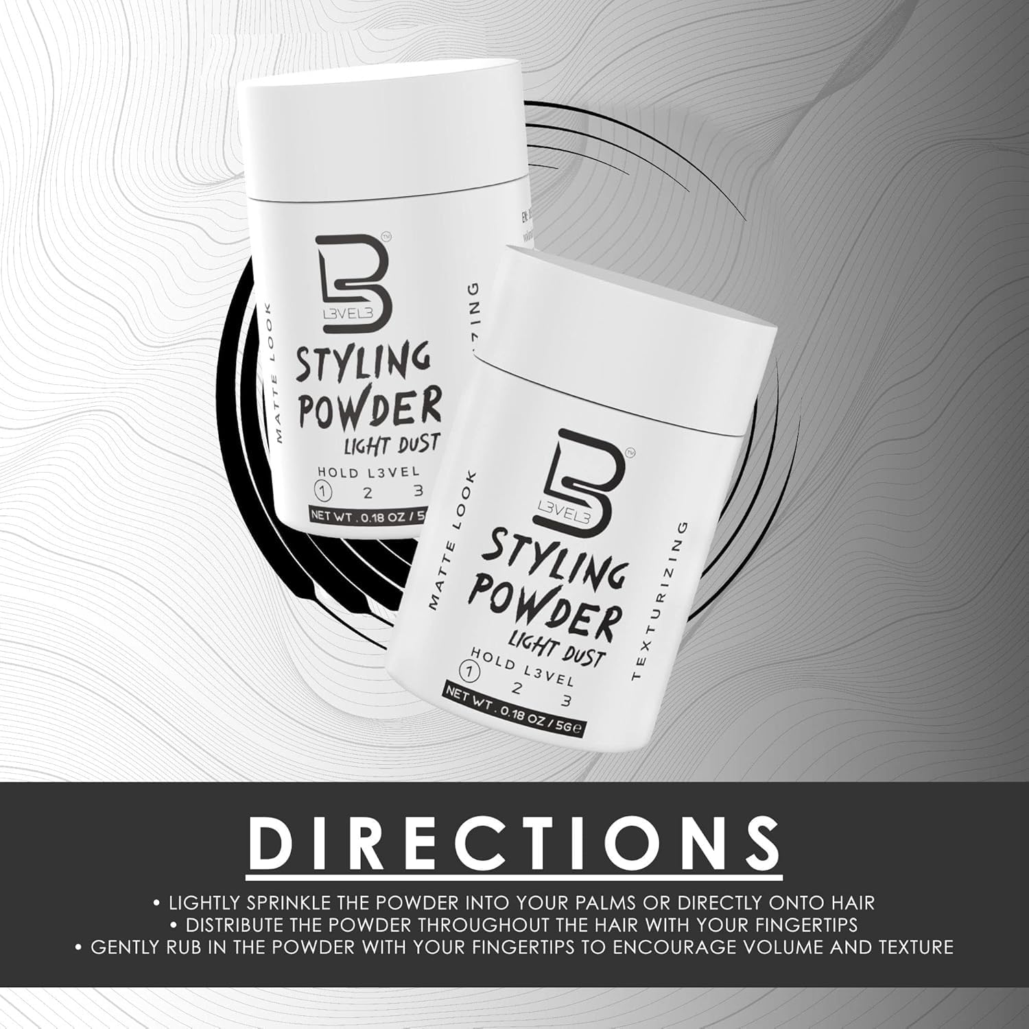L3 Level 3 Travel Styling Powder application swatch shows easy, mess-free use