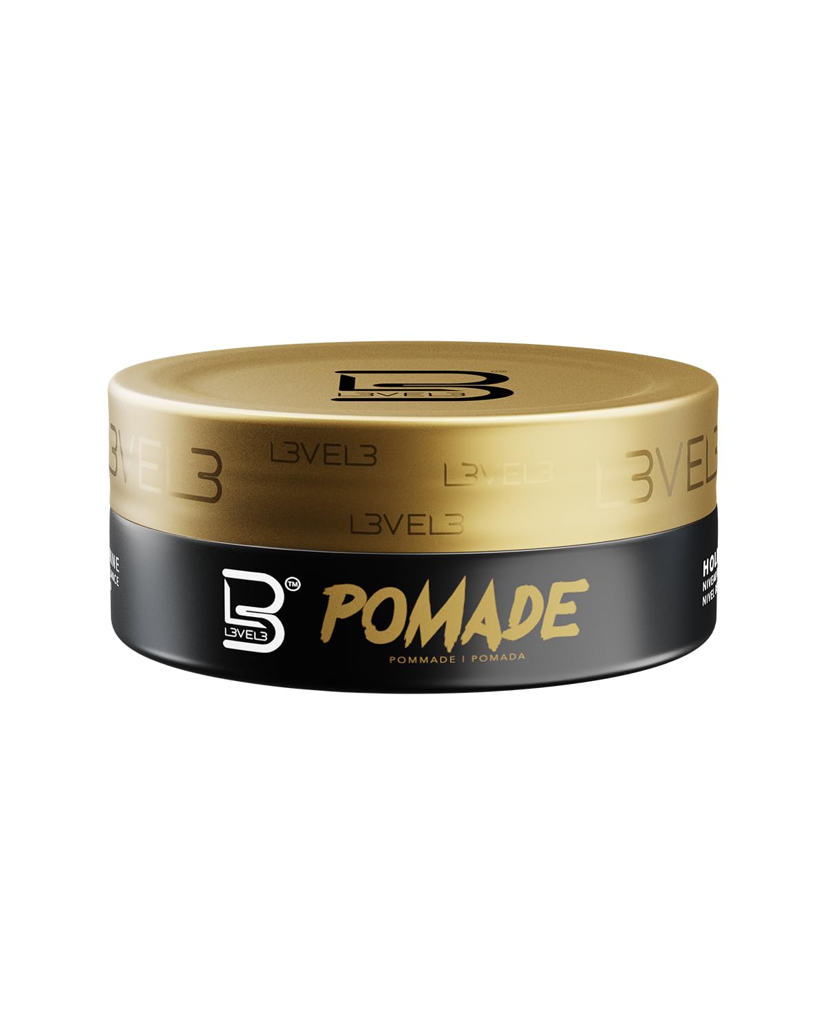 L3 Level 3 Pomade bottle with keratin for long-lasting hold.