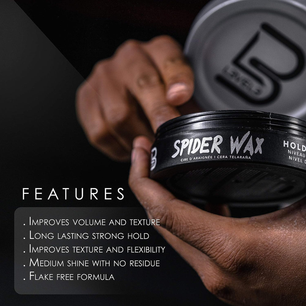L3 Level 3 Spider Wax provides a strong hold for all-day control without stiffness.