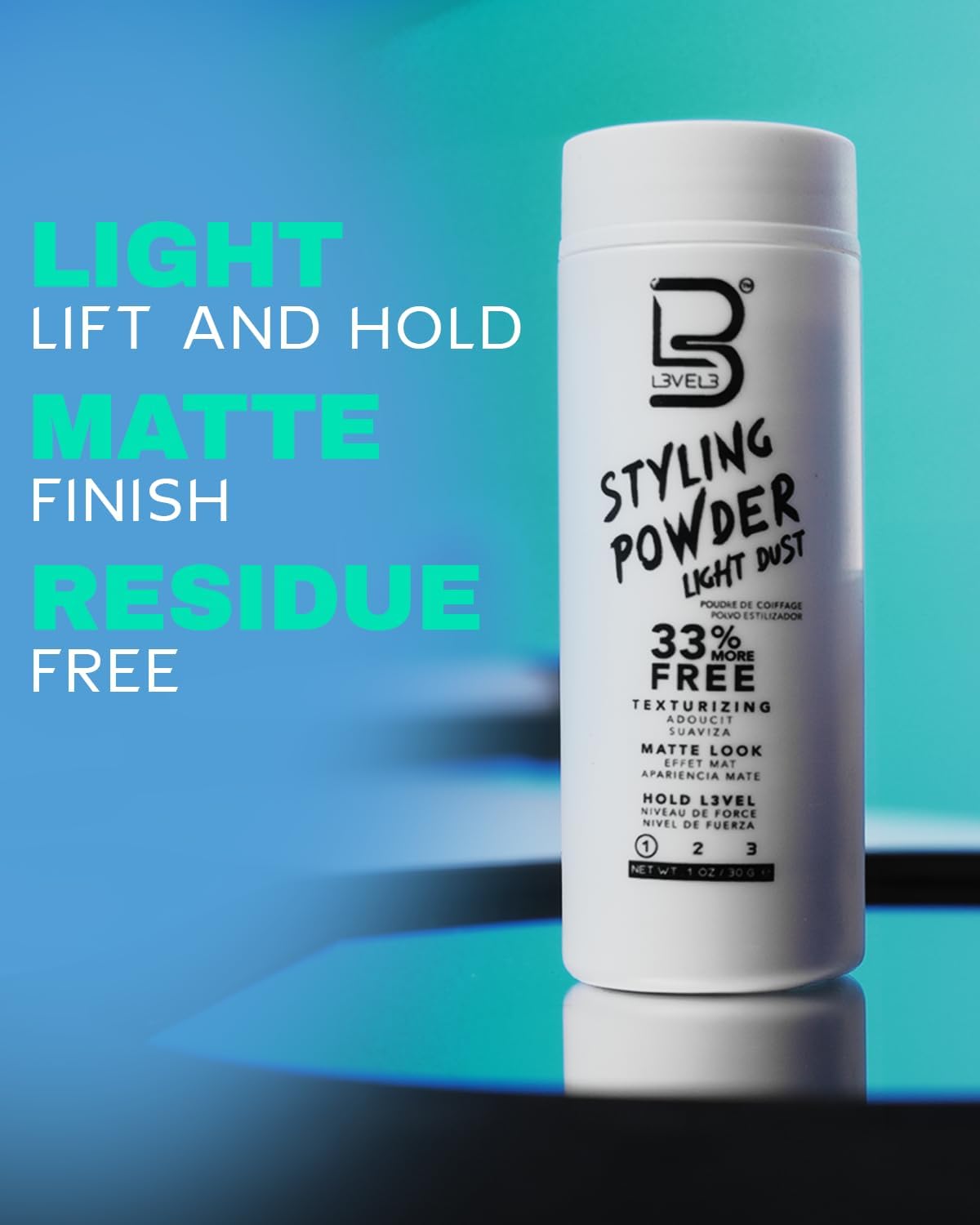 Hands applying L3 powder to create texture in hair