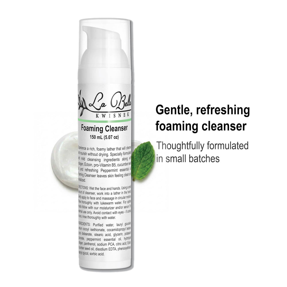 La Bella Kwisnek foaming cleanser pump demonstrates easy dispensing and controlled usage.