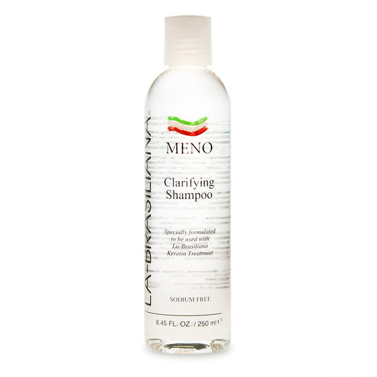 La-Brasiliana Meno Clarifying Shampoo bottle pour for pre-treatment prep