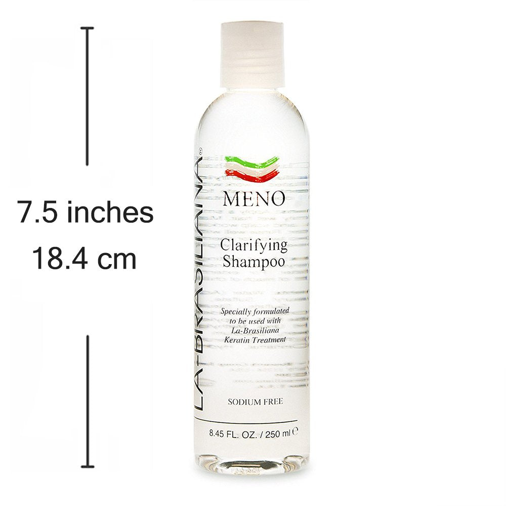 La-Brasiliana Meno Clarifying Shampoo packaging close-up for product prep