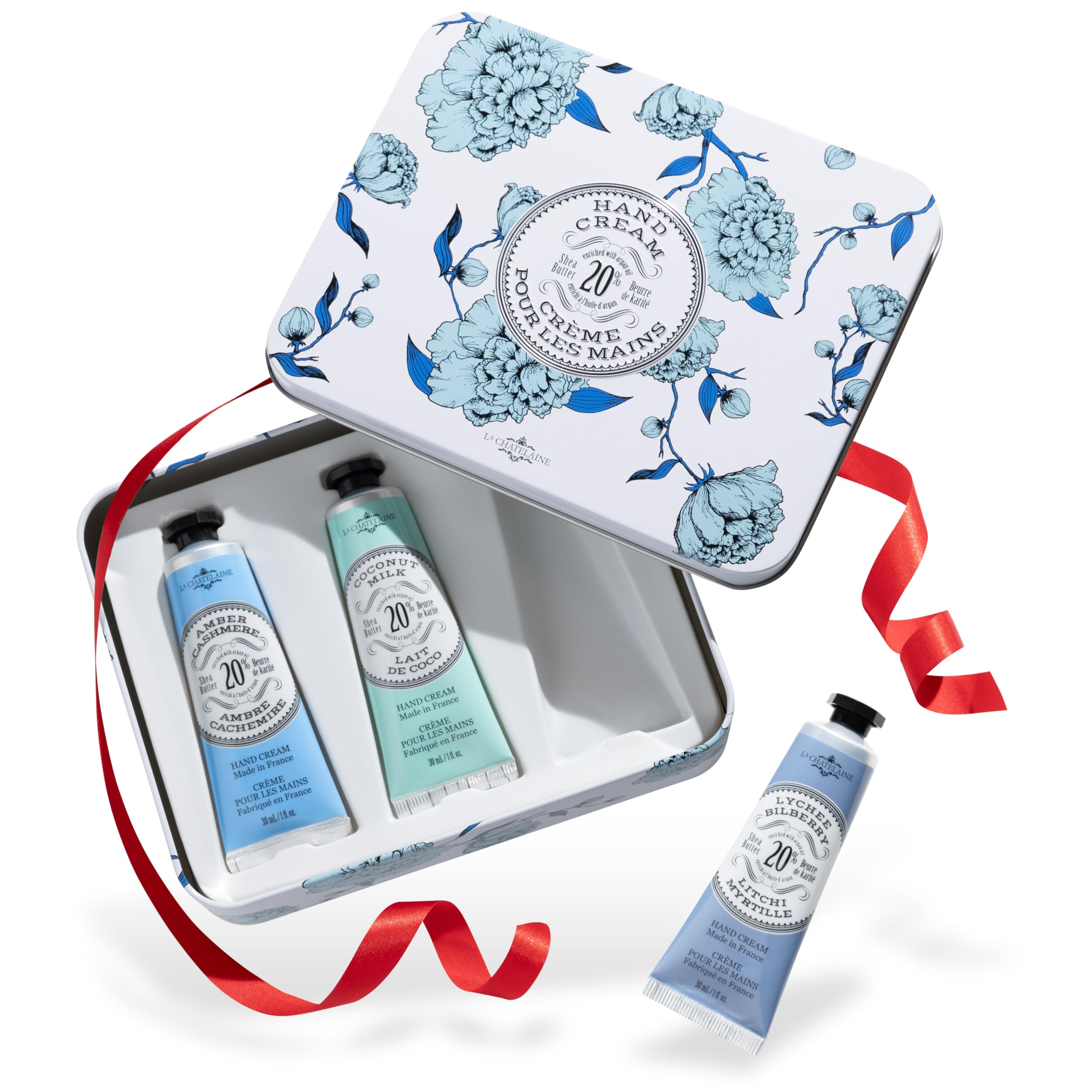 La Chatelaine Amber Cashmere hand cream tin for daily moisture and a comforting scent.