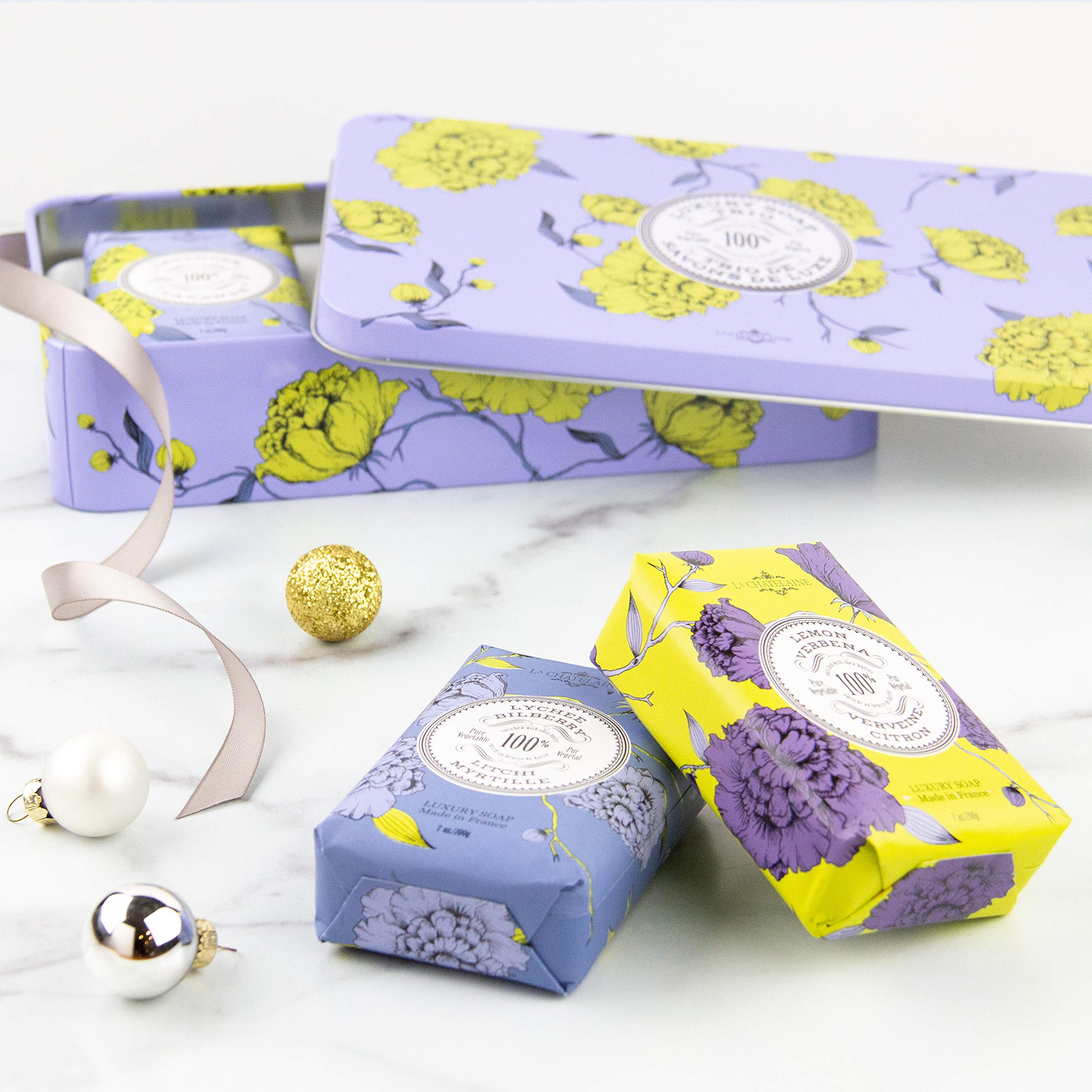 La Chatelaine gift tin ready for gifting packaging.