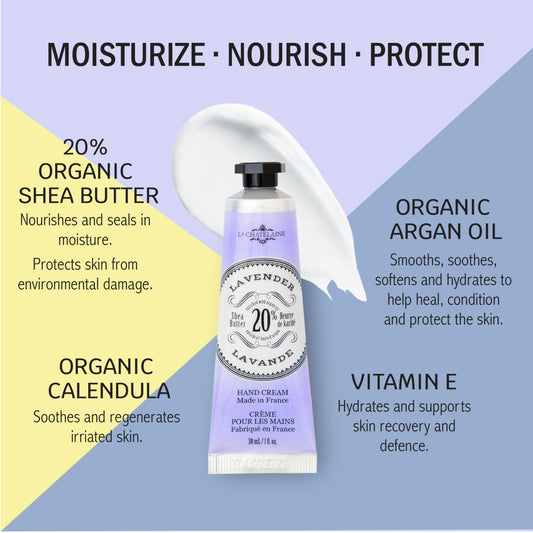 La Chatelaine hand cream 20% shea butter, deep hydration for dry hands.