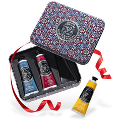 La Chatelaine hand cream gift set for men in a travel tin for on-the-go hydration