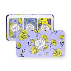 La Chatelaine Lavender Soap Trio Tin with triple milled bars for a luxurious lather.