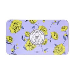 La Chatelaine Lychee Bilberry soap bar highlighting moisturizing formula for smooth skin.