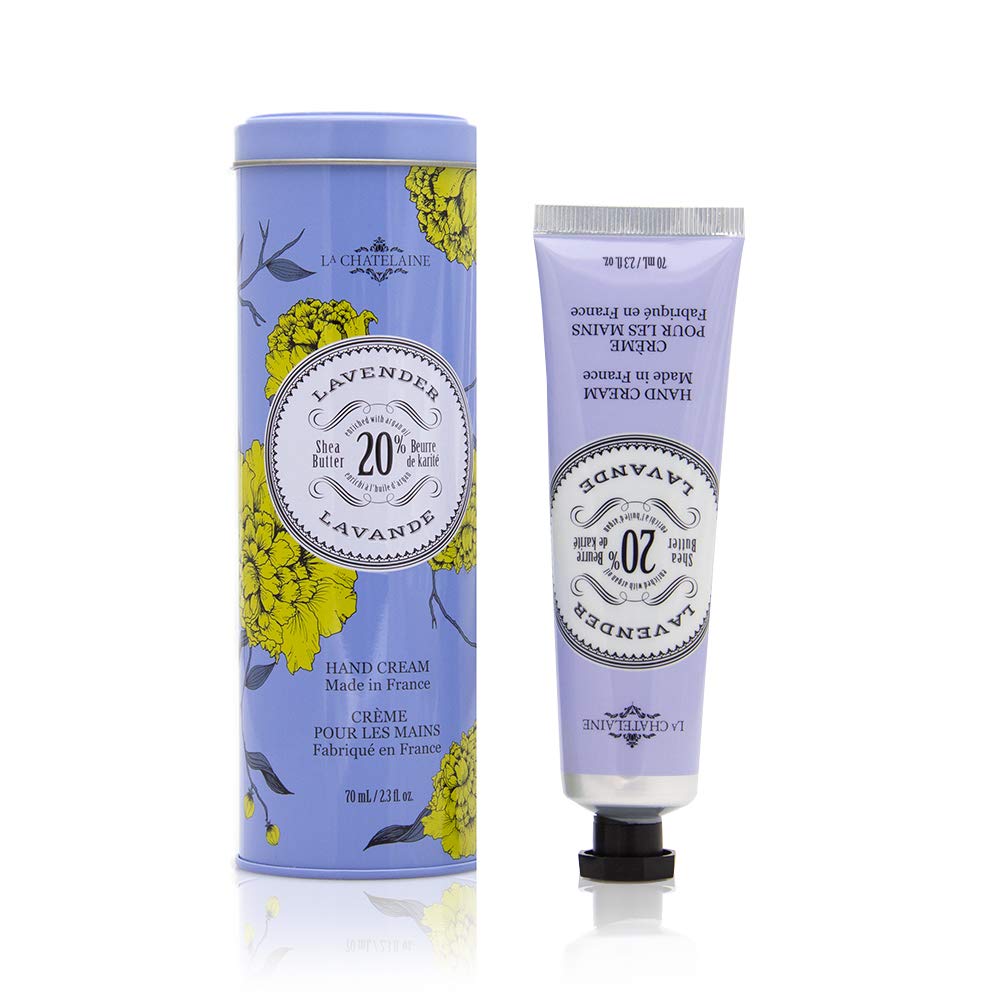 La Chatelaine hand cream in lavender tin for deeply nourished hands.
