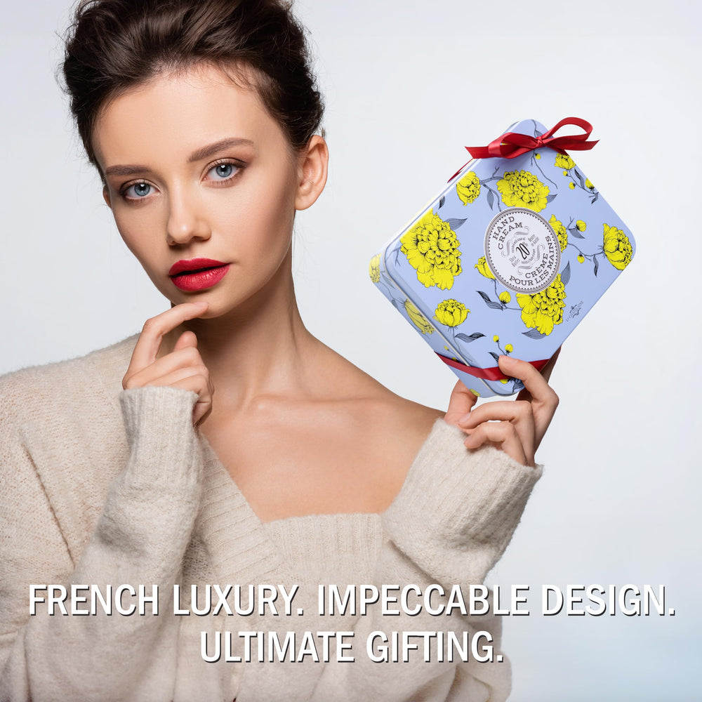 La Chatelaine lemon verbena tin close-up offering bright aroma and rapid absorption.