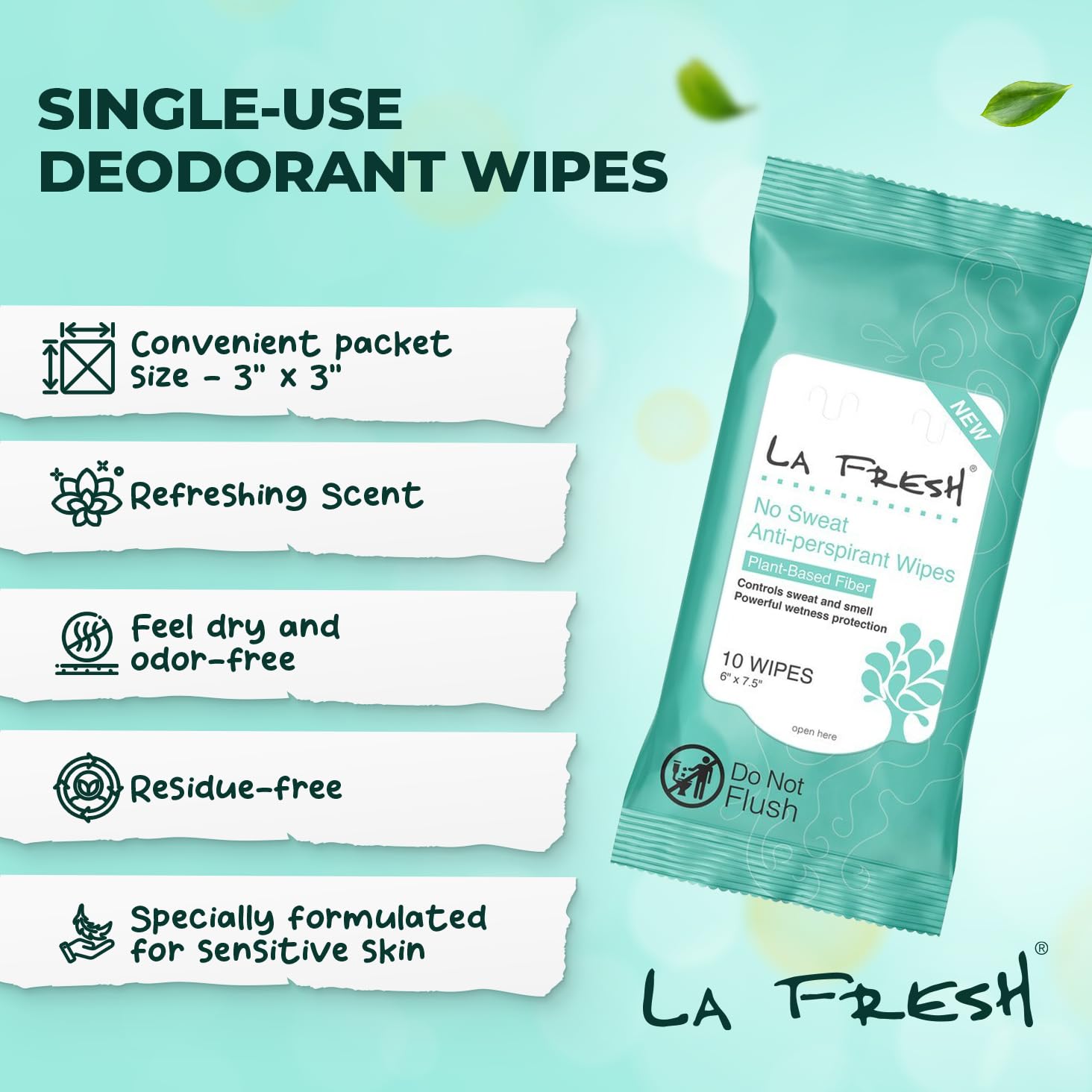 La Fresh antiperspirant wipes travel-pouch-open for quick refresh anywhere