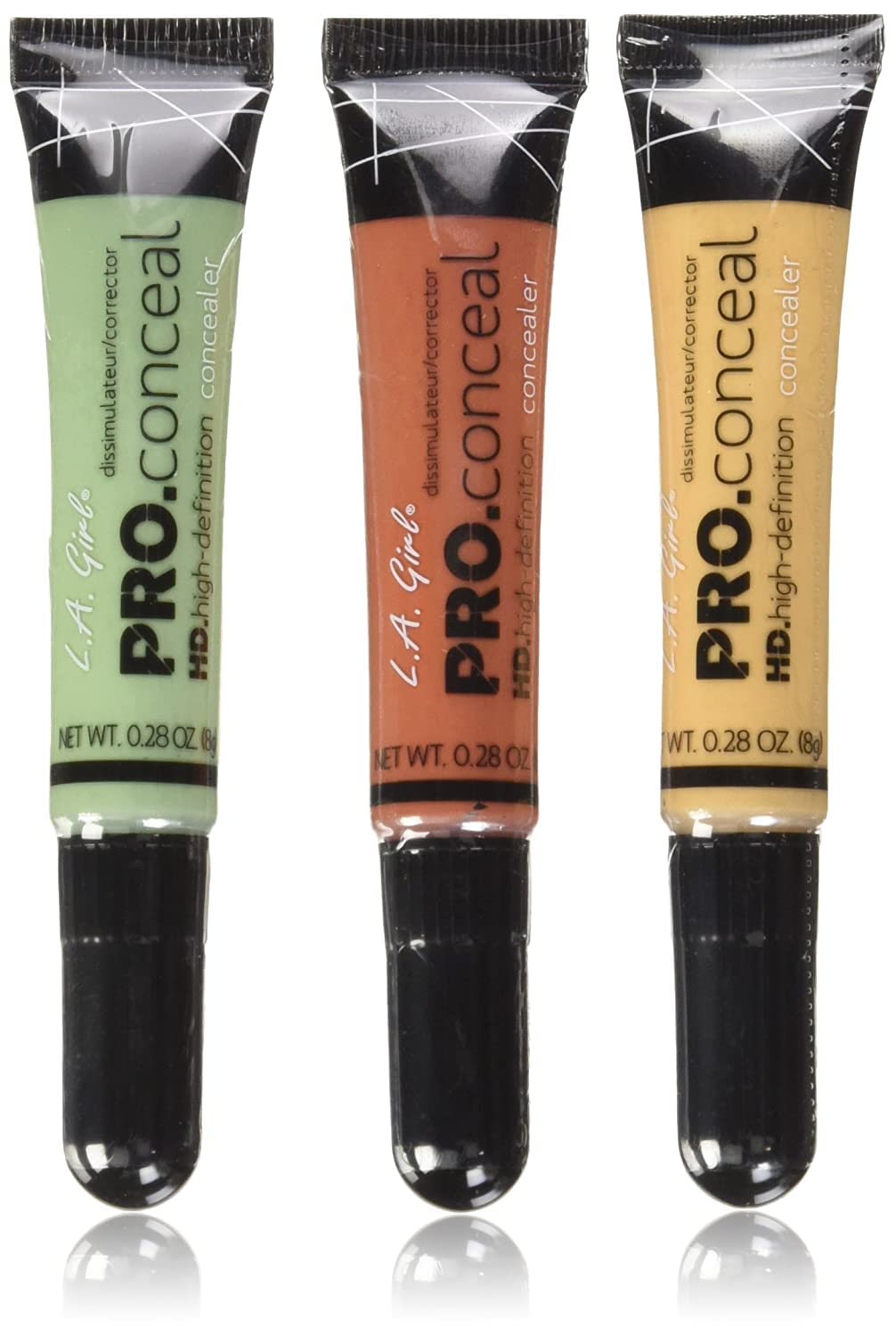 L.A. Girl Pro Conceal Set orange, yellow, green swatches for color correction.