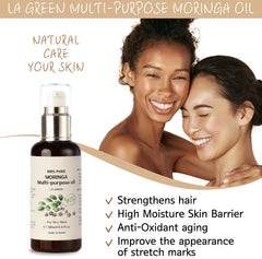 LA GREEN Moringa Oil for body nourishment and smooth, hydrated skin.