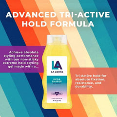 L.A. Looks Mega Shaper gel being dispensed demonstrates easy application for flexible styling.