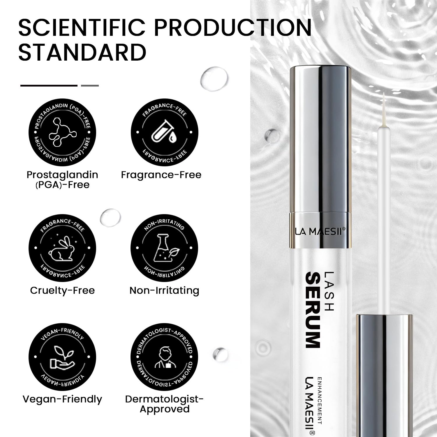 Fragrance-free La Maesii Lash Serum ideal for sensitive eyes.