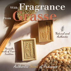 Triple-milled texture detail of the Monoi soap bar.