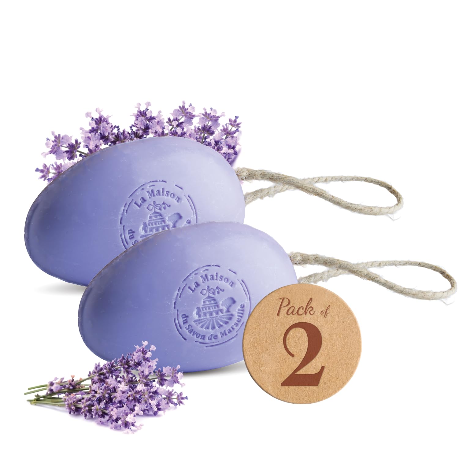 La Maison du Savon lavender soap on rope duo for daily moisturizing and cleansing.